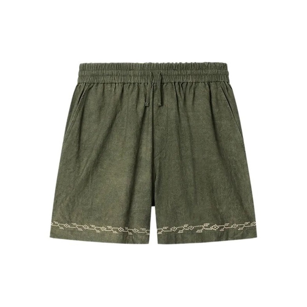Isabel Marant Zilan Light Khaki Organic Cotton Embroidered Shorts Mens Size M